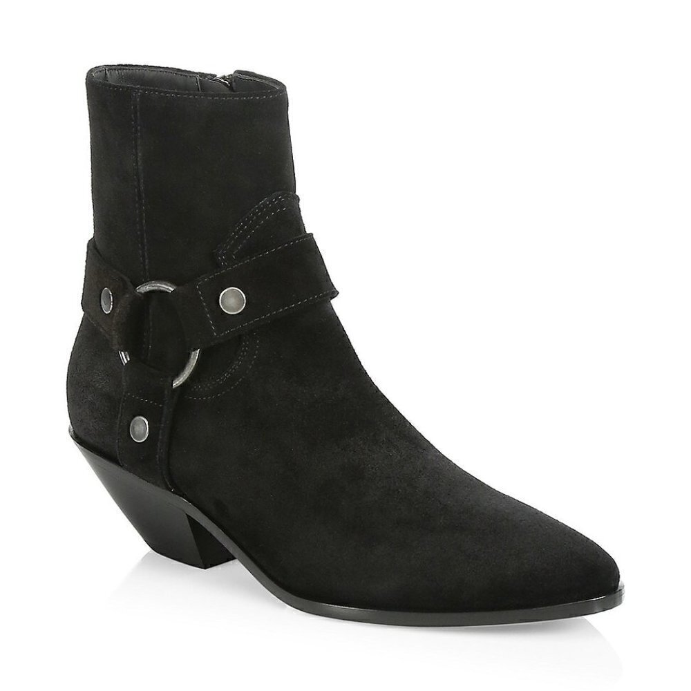 Saint Laurent Hara Suede Strap Black Booties NWT Size 6 US/6 IT